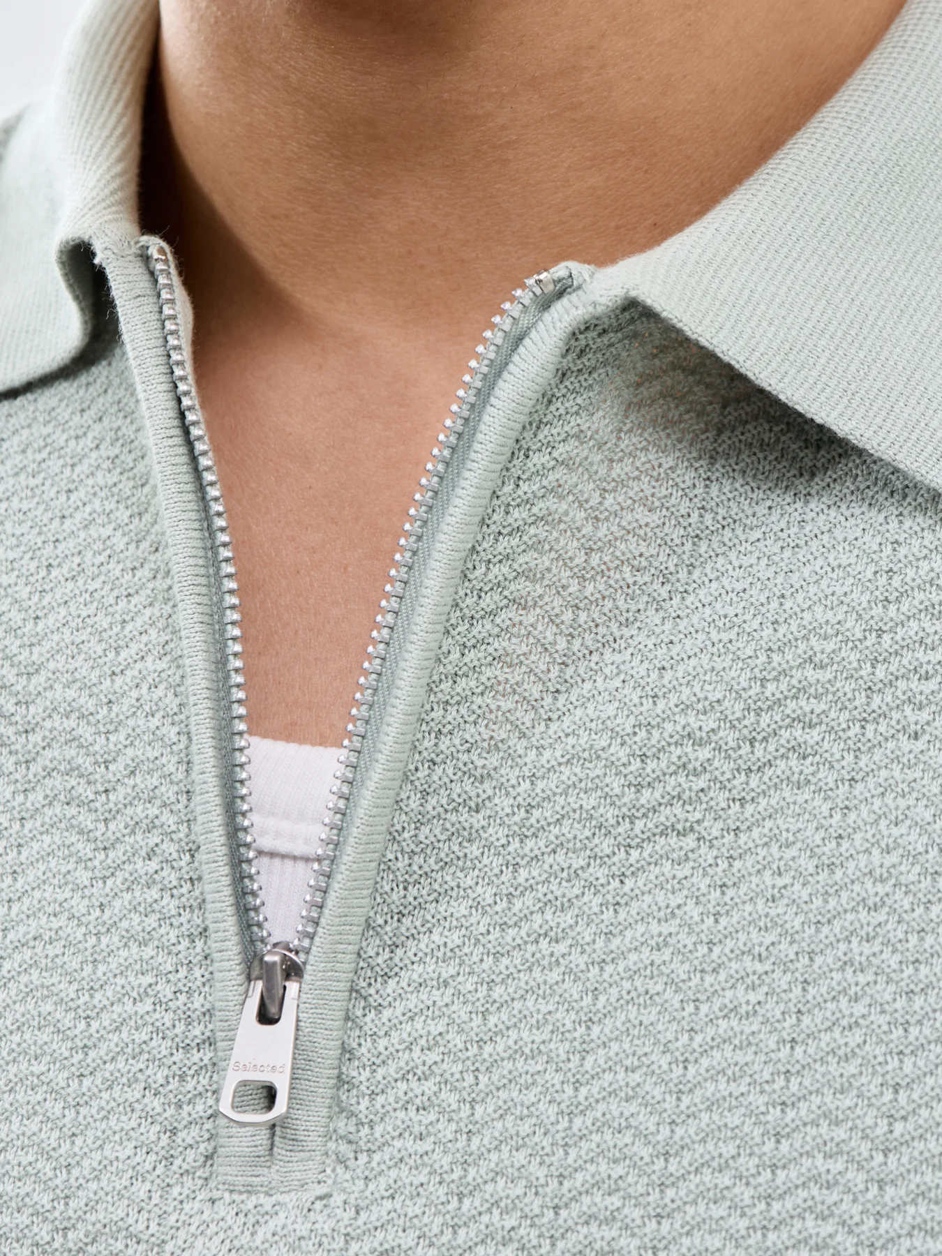 Slhcran Ss Knit Structure Zip Polo Noos - Image 3