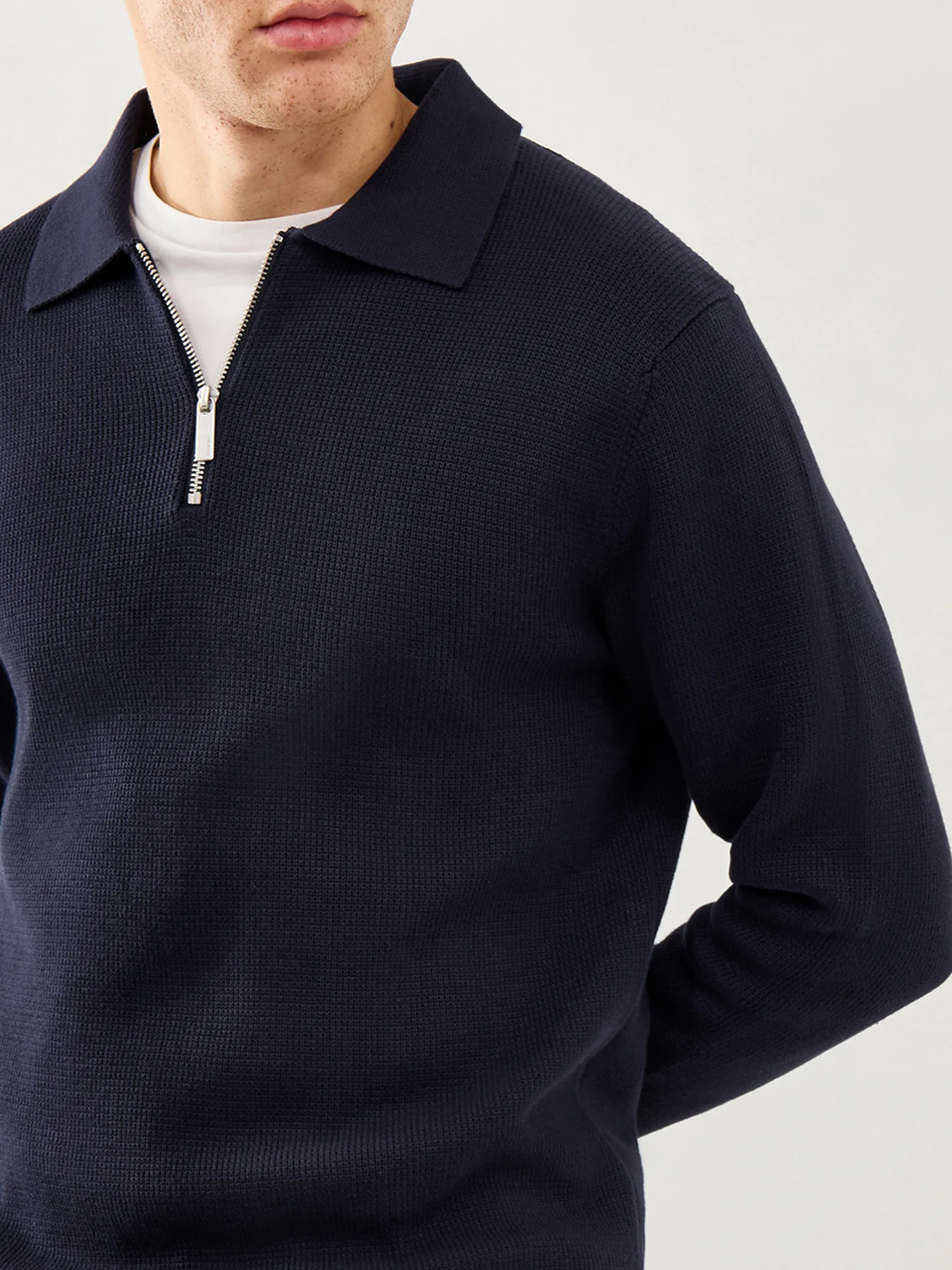 Knit Half Zip Polo Navy - Image 3