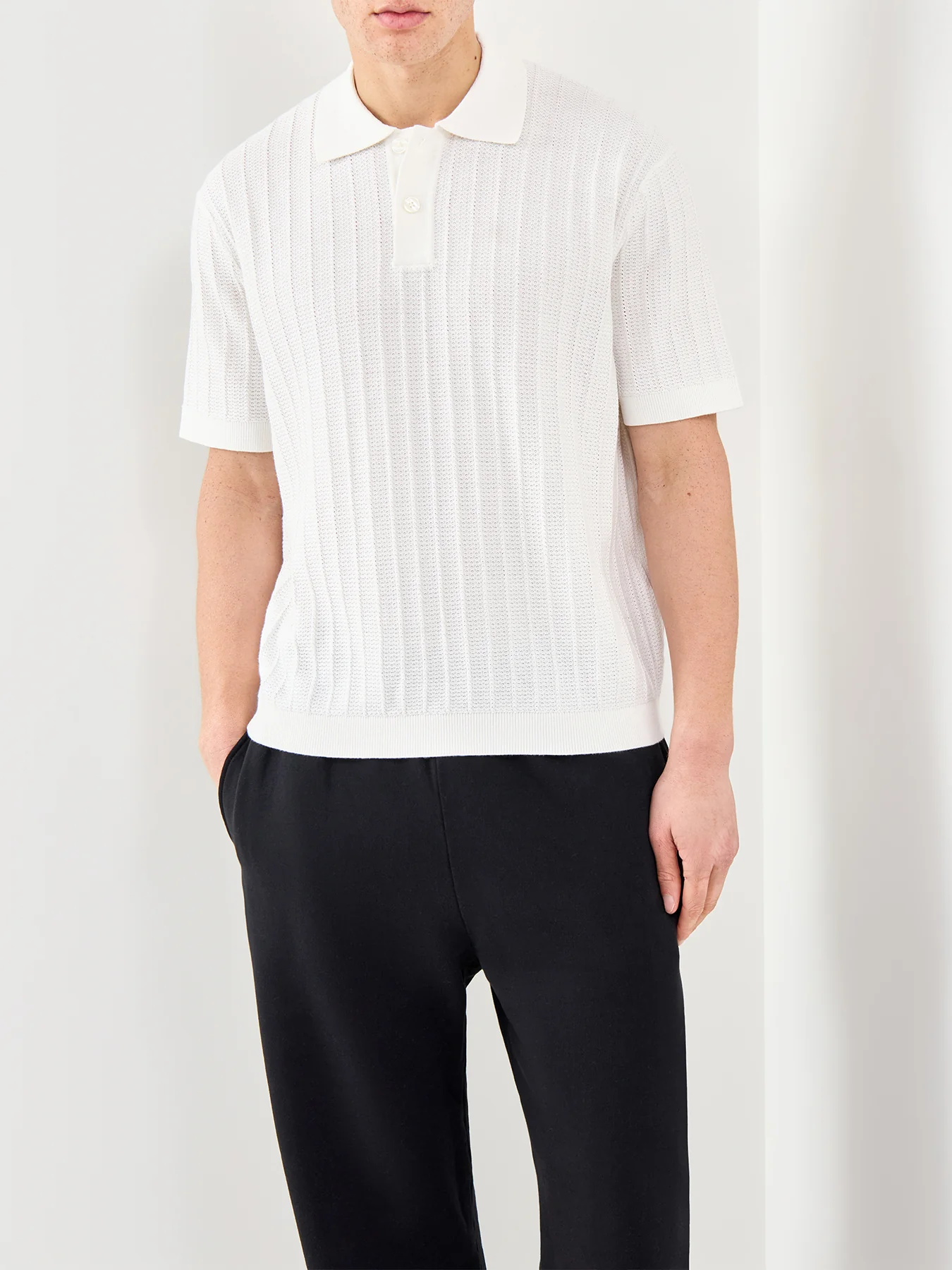 Knit Polo Shirt Cream - Image 4
