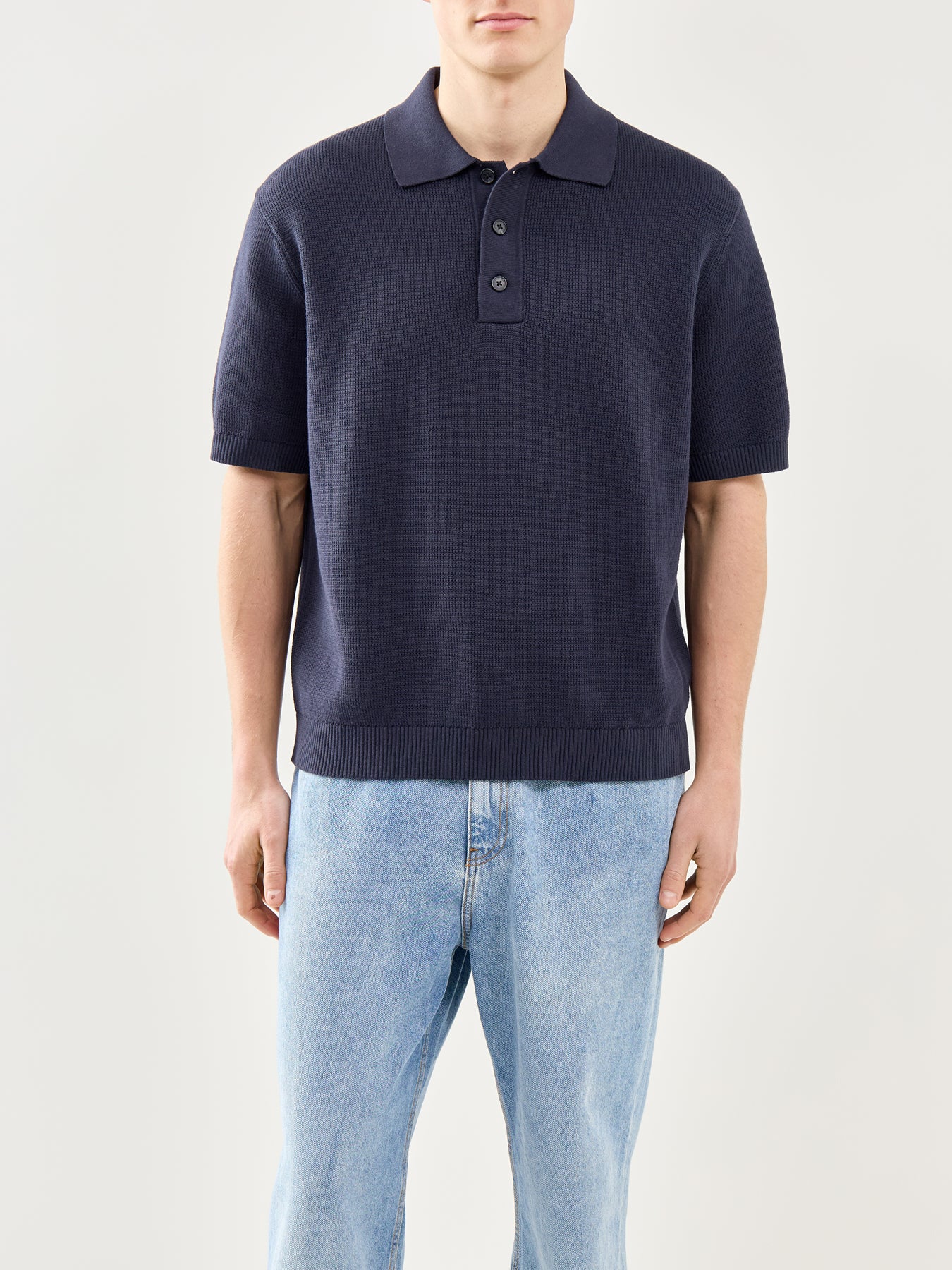 Relaxed Knit Polo Shirt Navy - Image 4