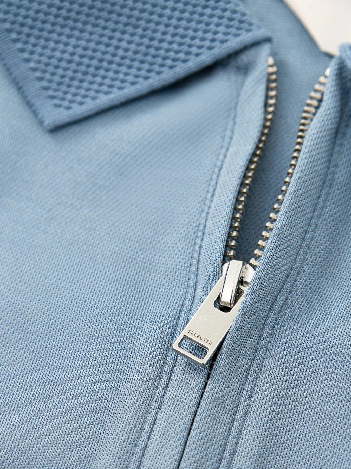 Zip Polo Shirt Blue - Image 3