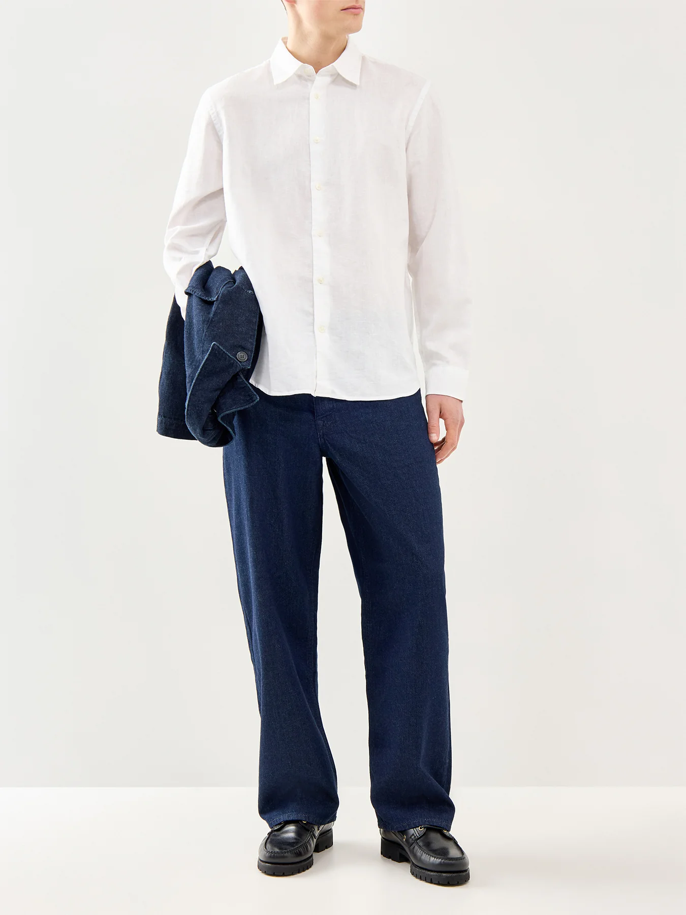 Linen-Blend Long Sleeve Shirt White - Image 2