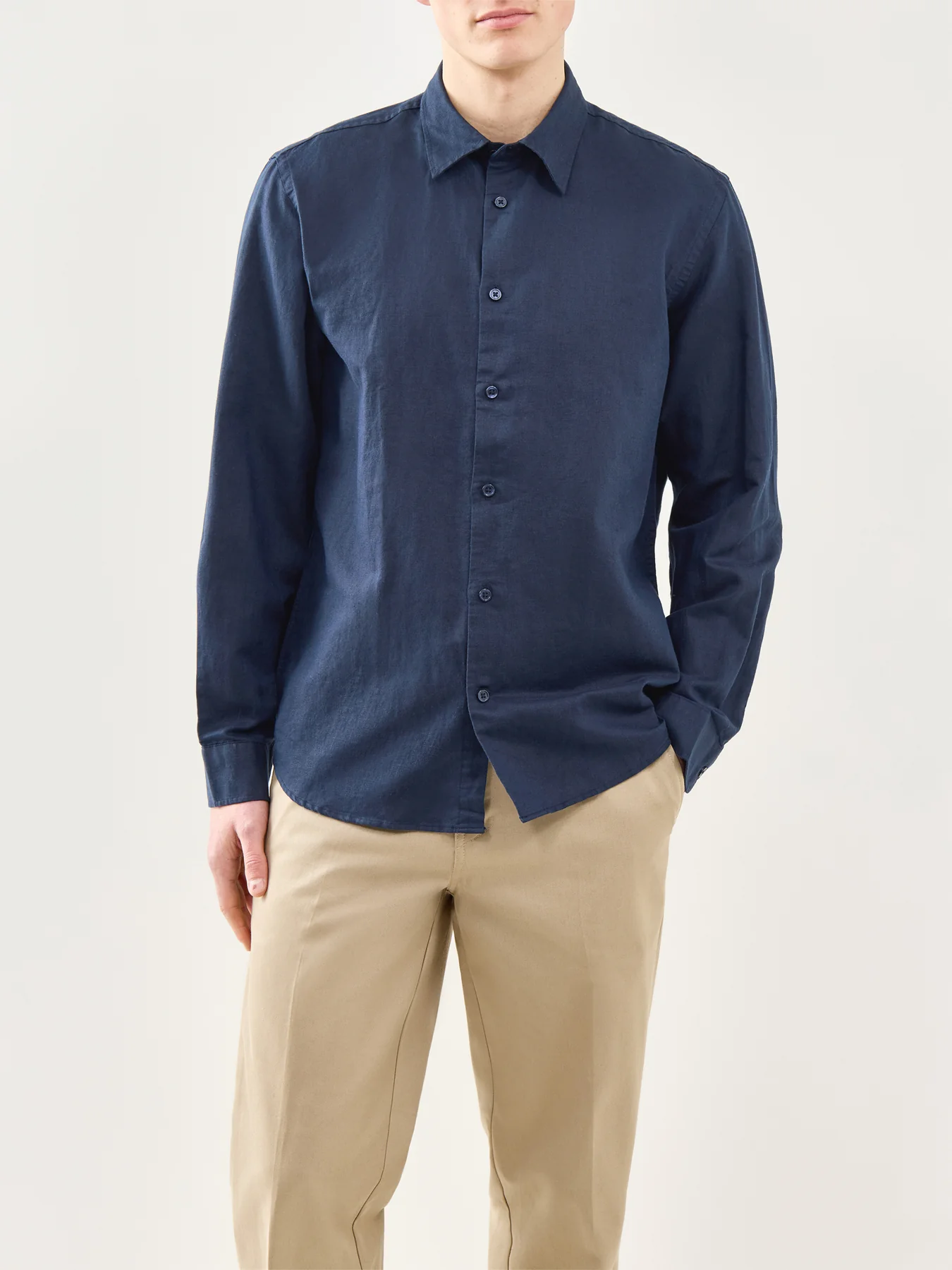 Linen-Blend Long Sleeve Shirt Navy - Image 4