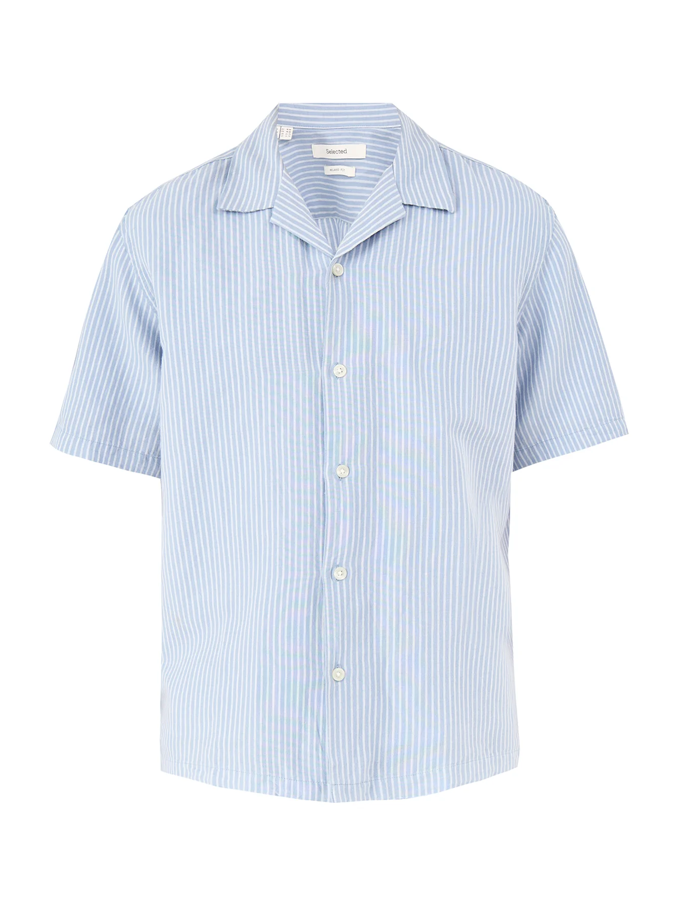 Relaxed Linen-Blend Short Sleeve Shirt Blue