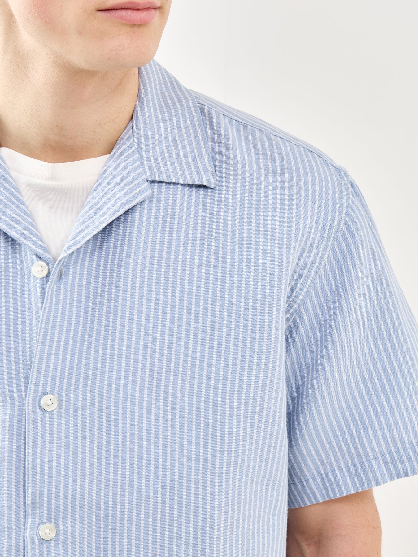 Relaxed Linen-Blend Short Sleeve Shirt Blue - Image 3