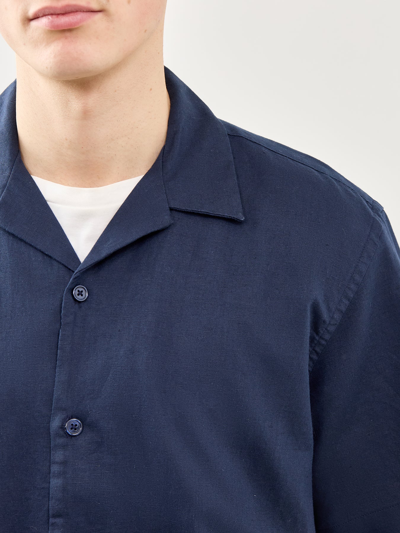 Relaxed Linen-Blend Short Sleeve Shirt Navy - Image 3