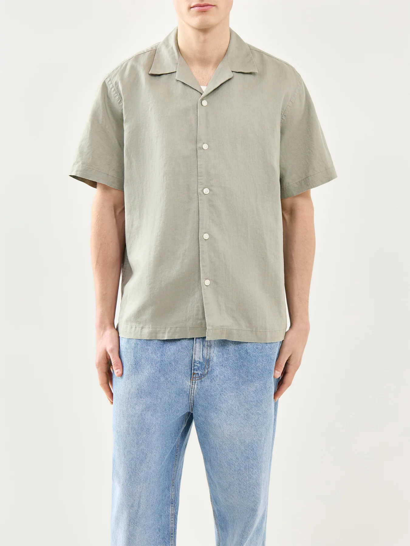 Relaxed Linen-Blend Short Sleeve Shirt Green - Image 4