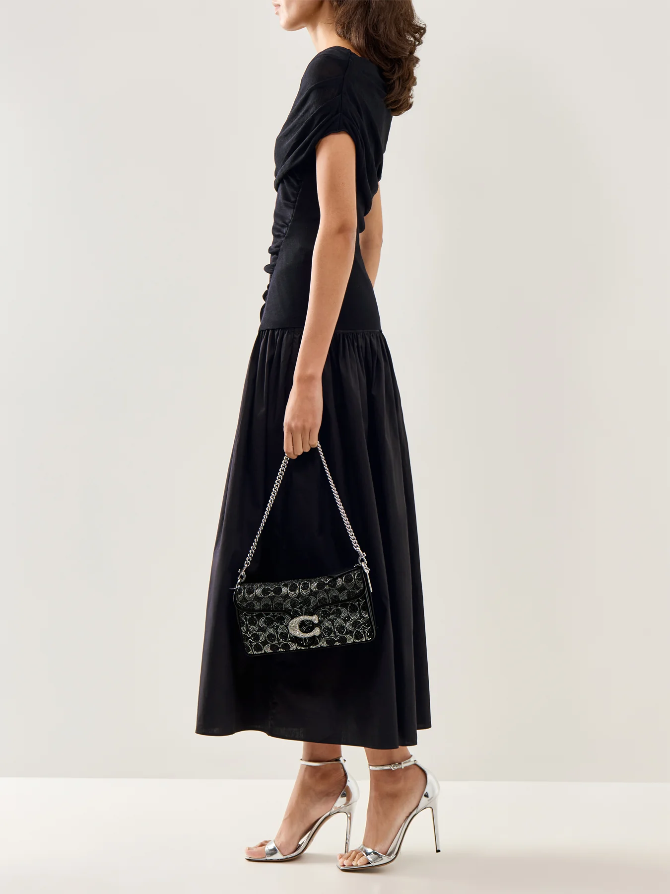 Draped Cotton Knit Midi Dress Black - Image 4