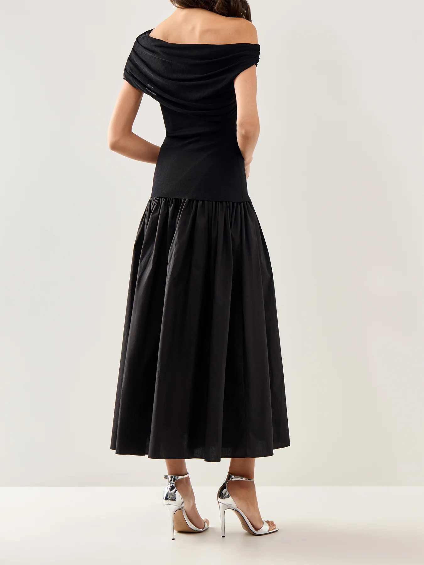 Draped Cotton Knit Midi Dress Black - Image 5