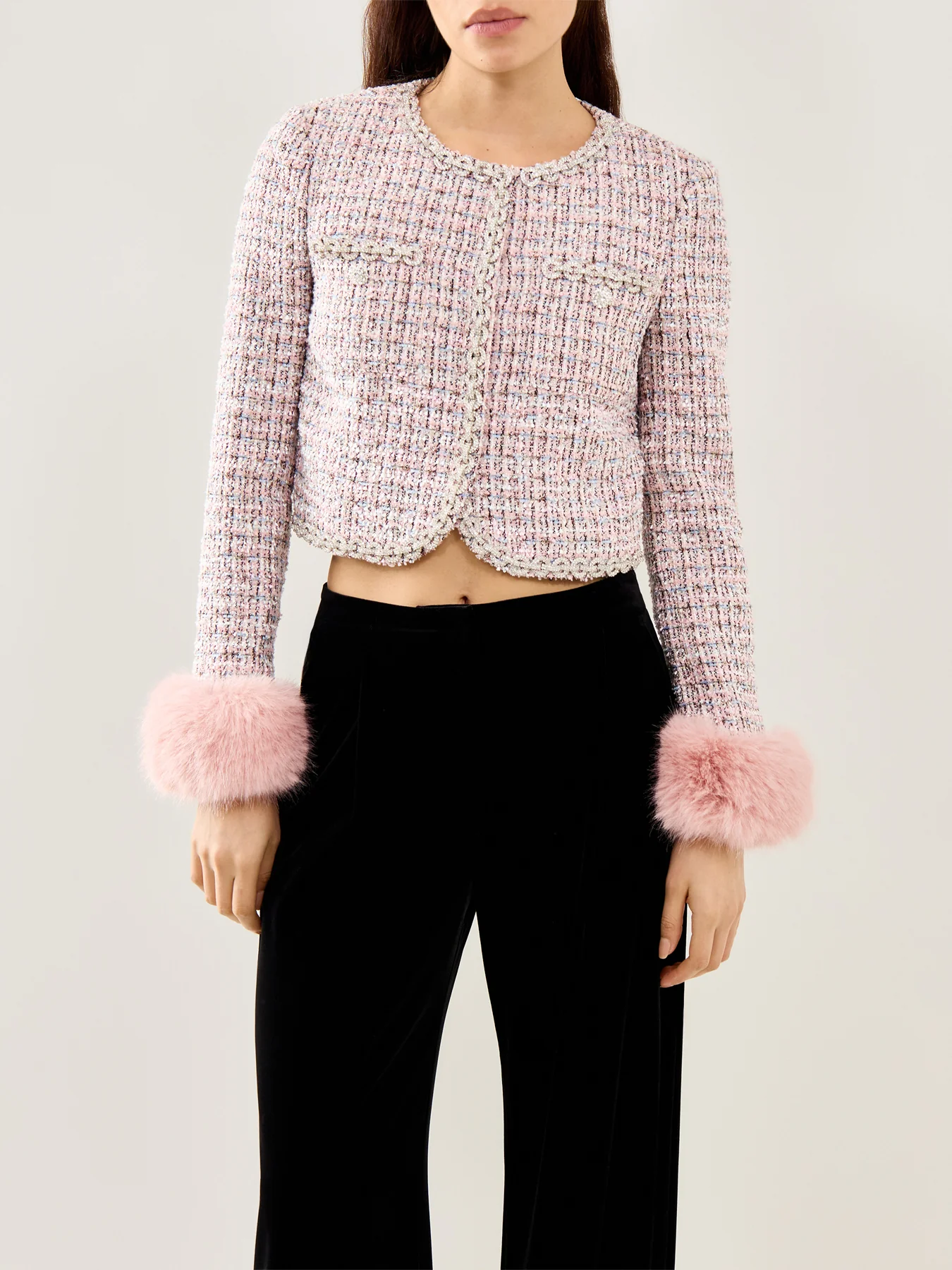 Boucle Fur Cuff Jacket Pink - Image 4