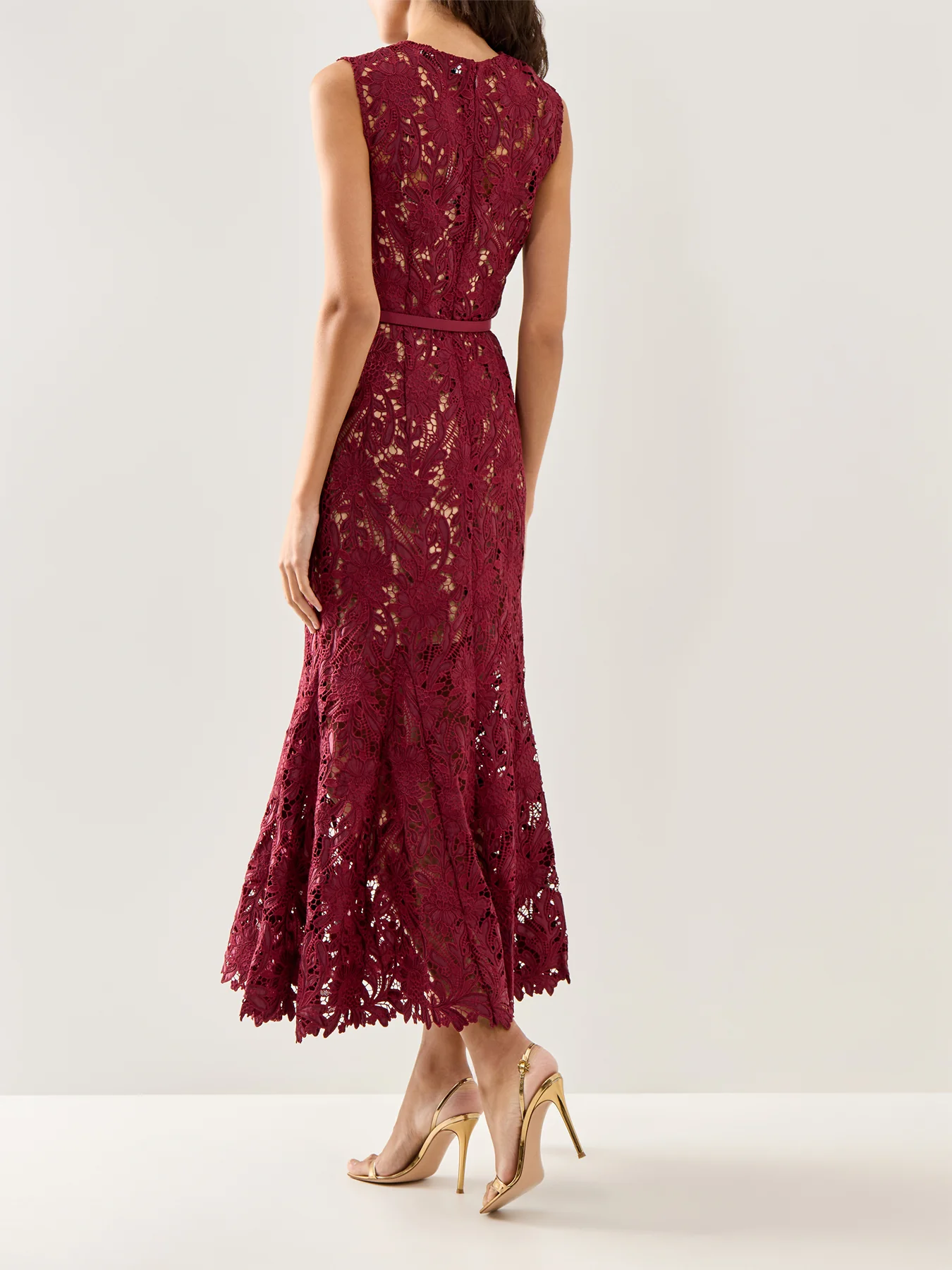 Guipure Lace Midi Dress Burgundy - Image 5