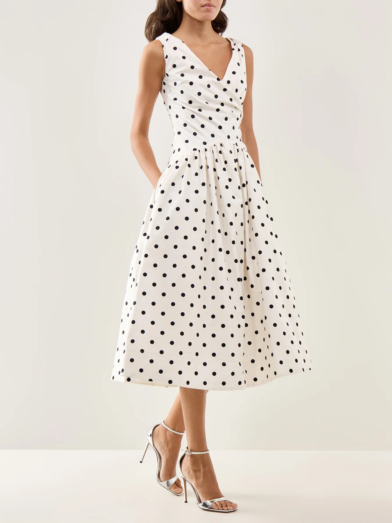 Polka Dot Cotton Midi Dress Cream - Image 2