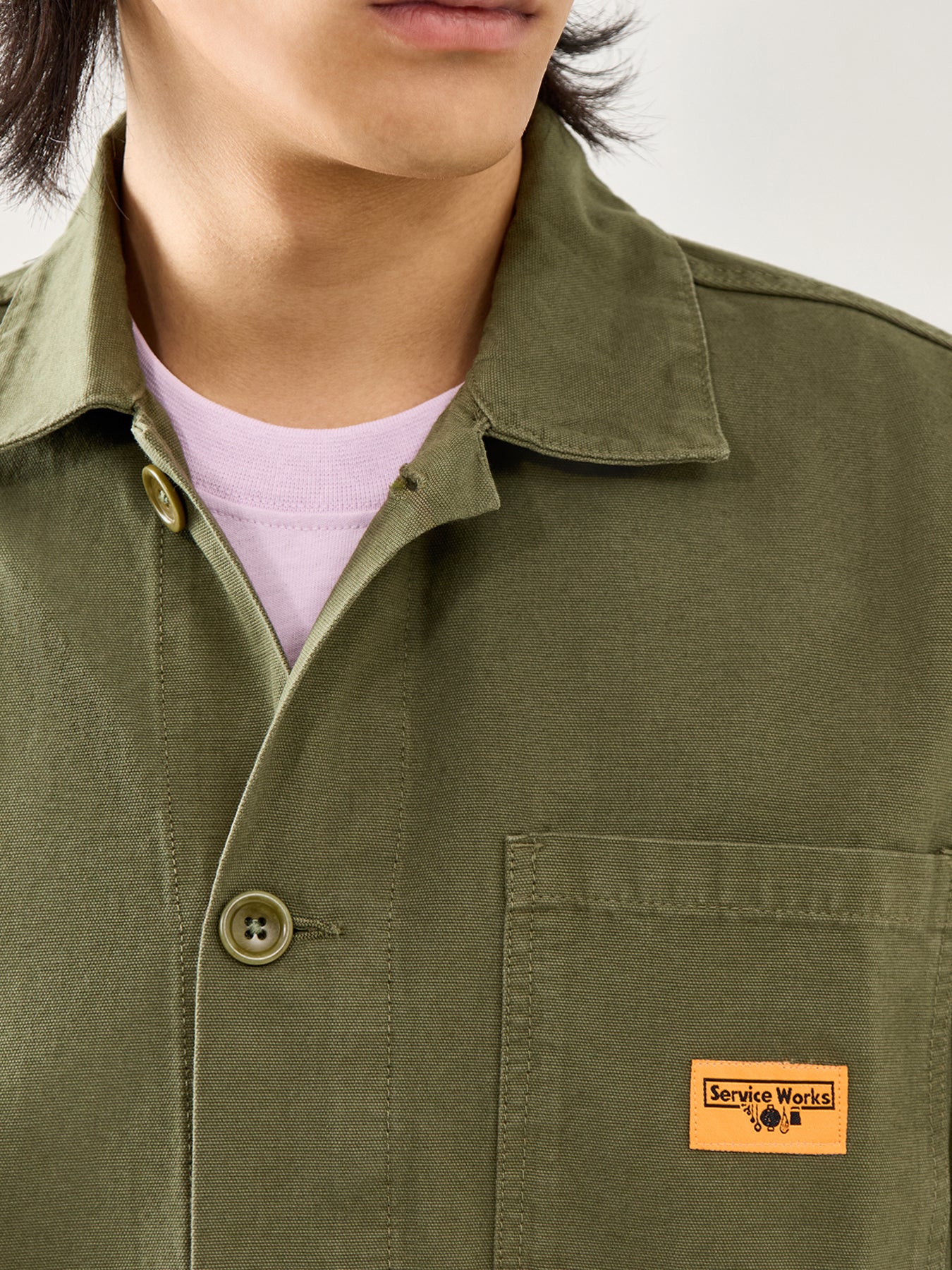 Canvas Chore Shirt Olive - Image 3