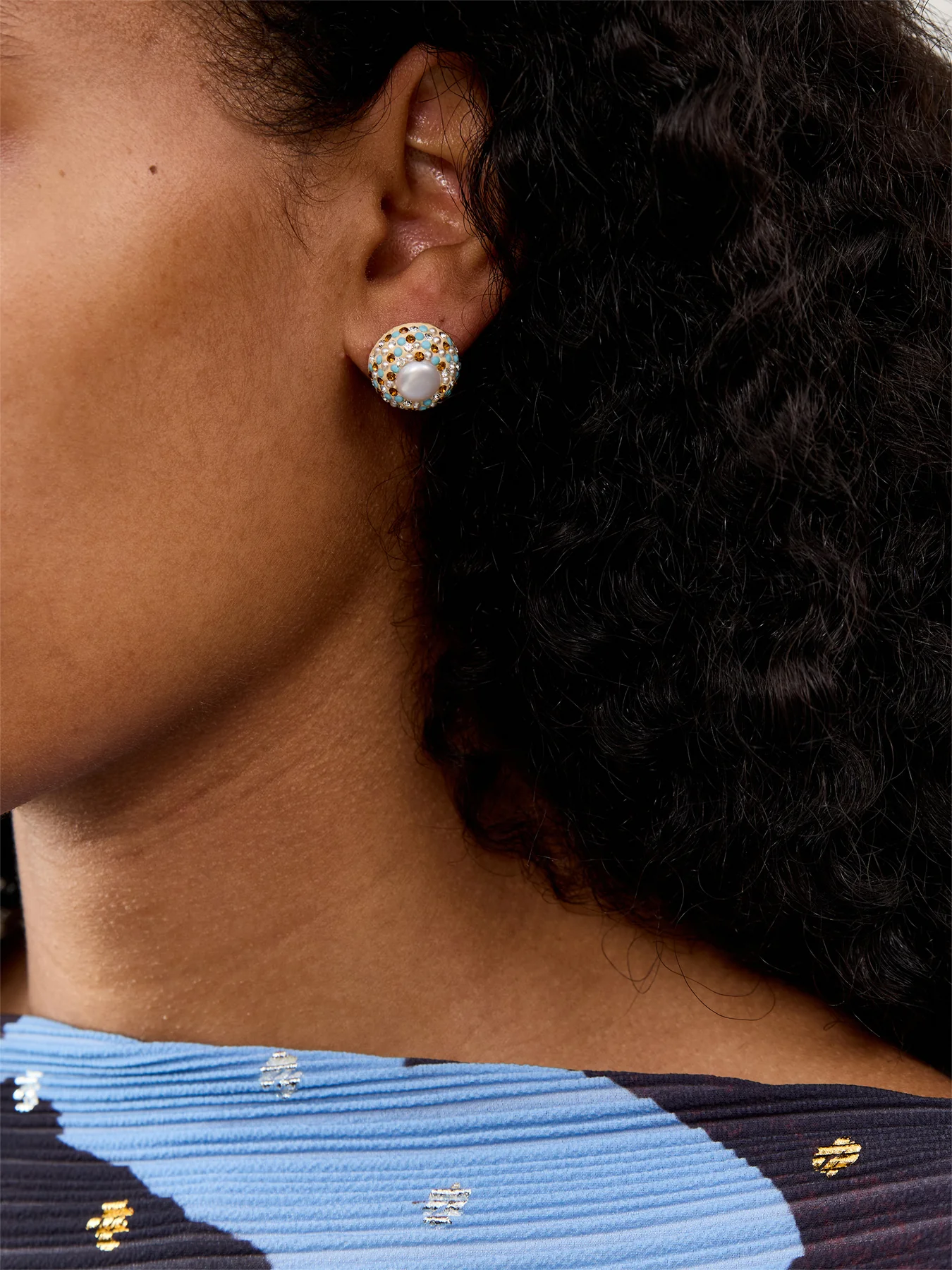 Mosaic Pearl Stud Earrings Multi - Image 2