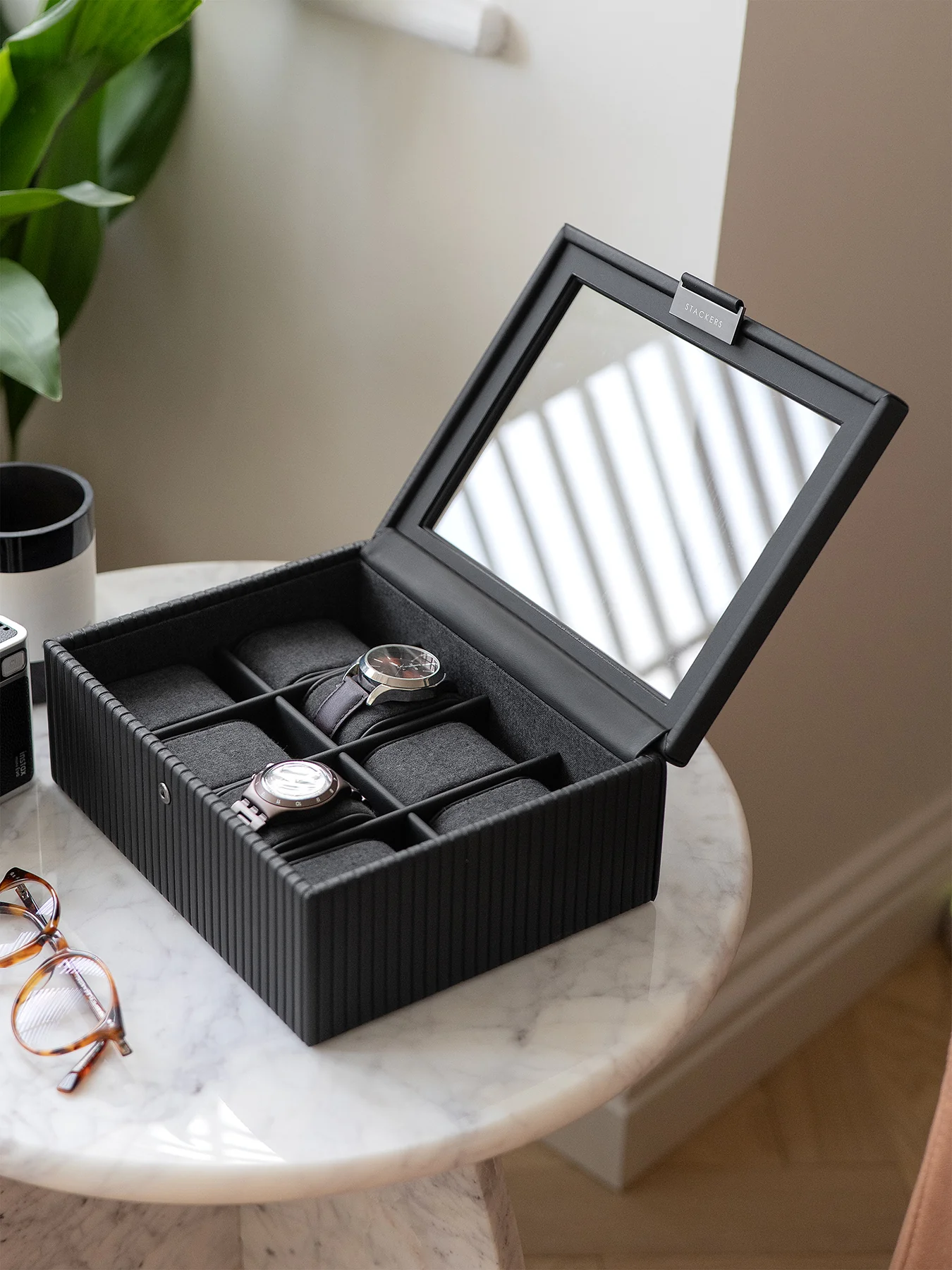 Fluted 8pc Watch Box Black - Image 2