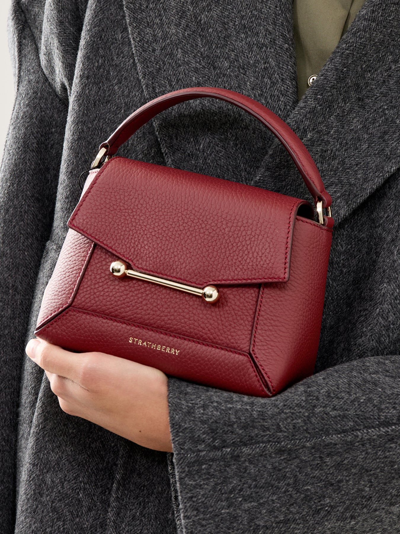 Mosaic Nano Grain Leather Crossbody Bag Oxblood - Image 2