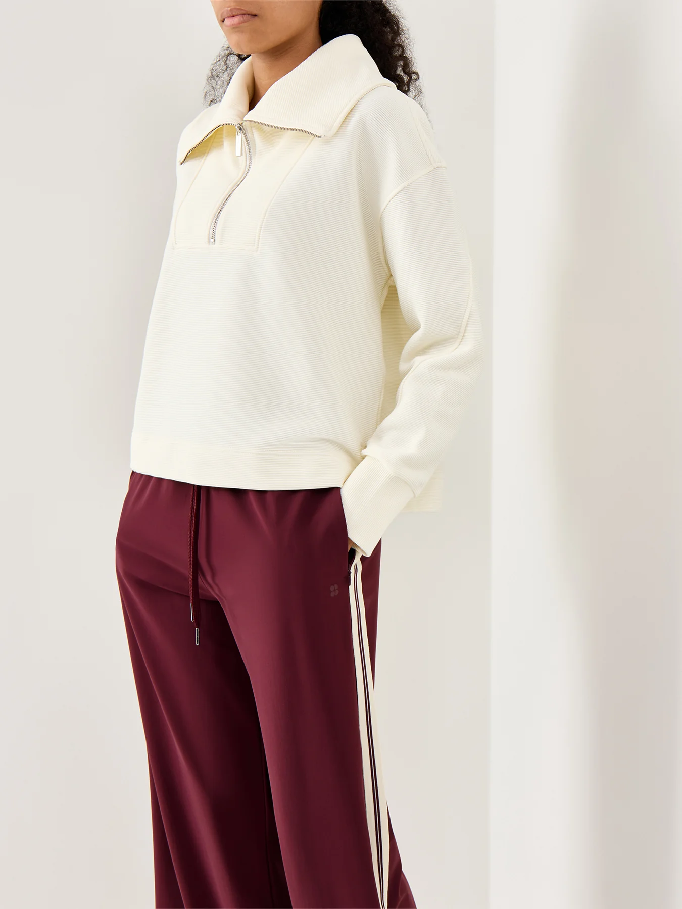 Peaceful Rib Half Zip Cropped Sweatshirt Lily White - Image 4
