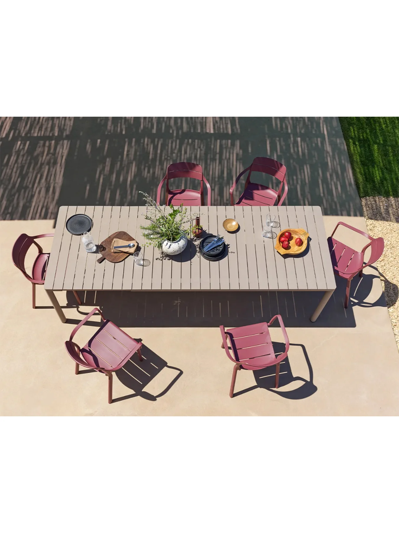 Tevere 147 Tortora Extending Table & 6 Cassia Borgogna Armchairs - Image 2