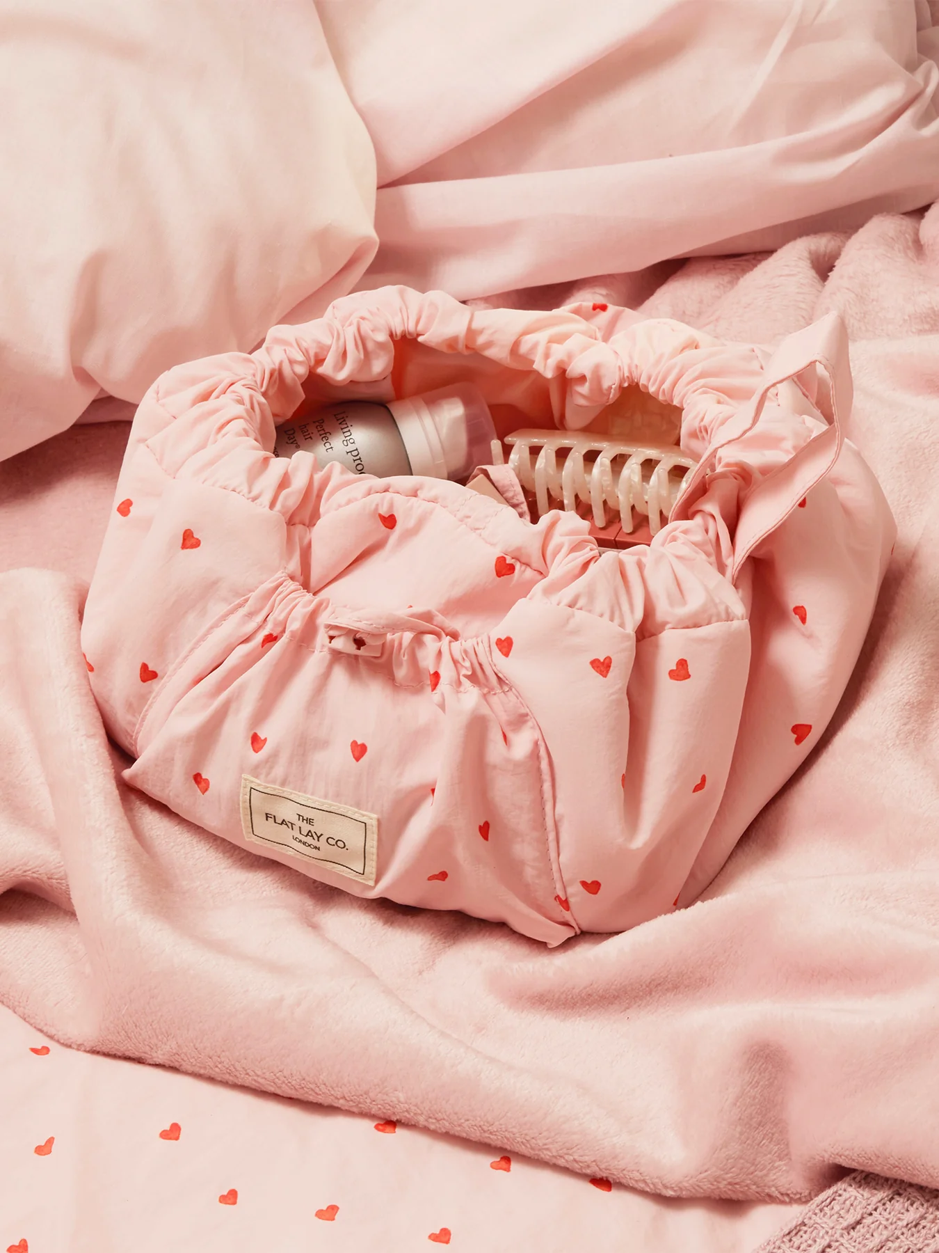 Parachute Drawstring Flat Lay Heart Makeup Bag - Image 3