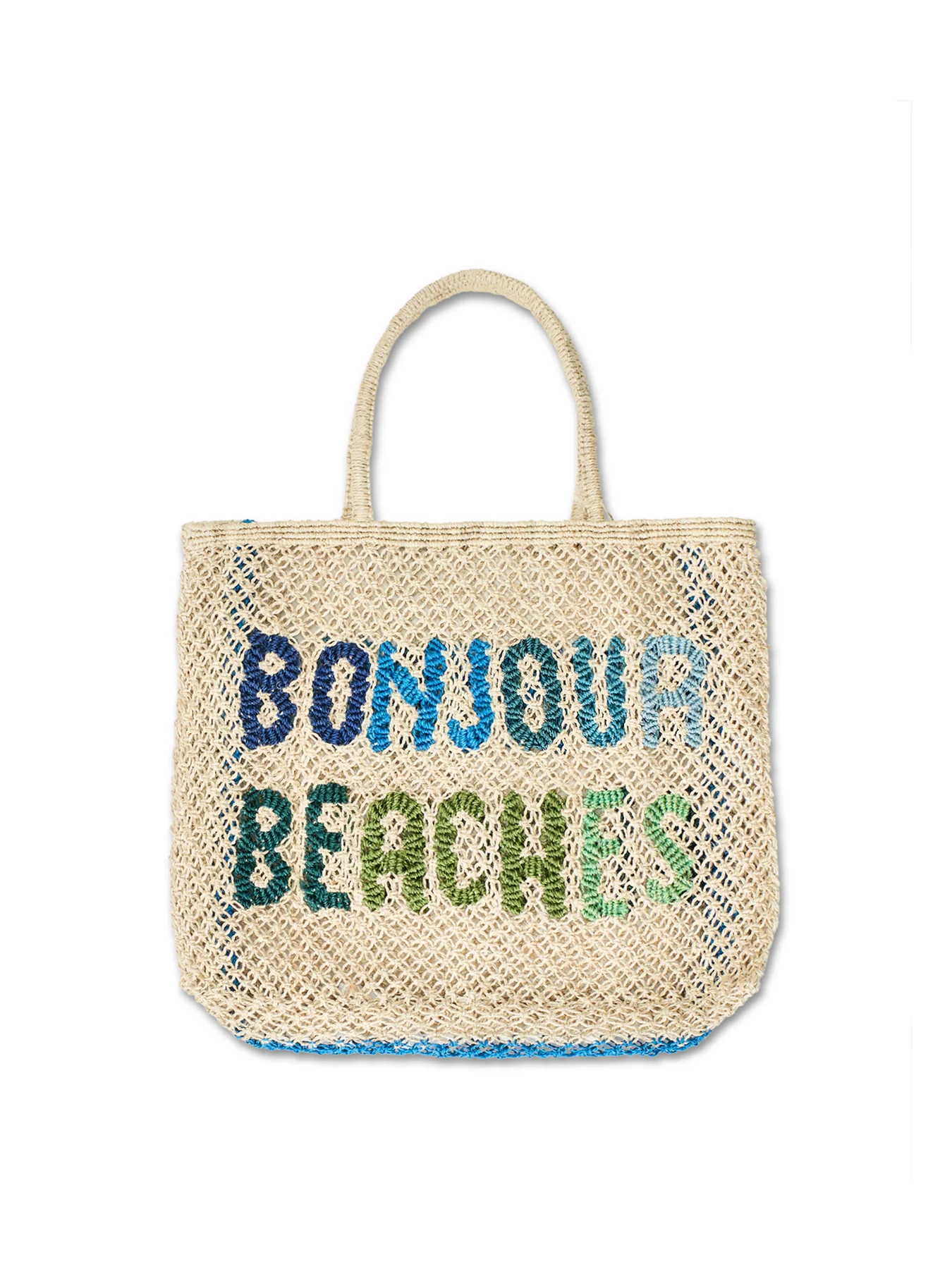 Large Bonjour Beaches Raffia Tote Bag - Image 3