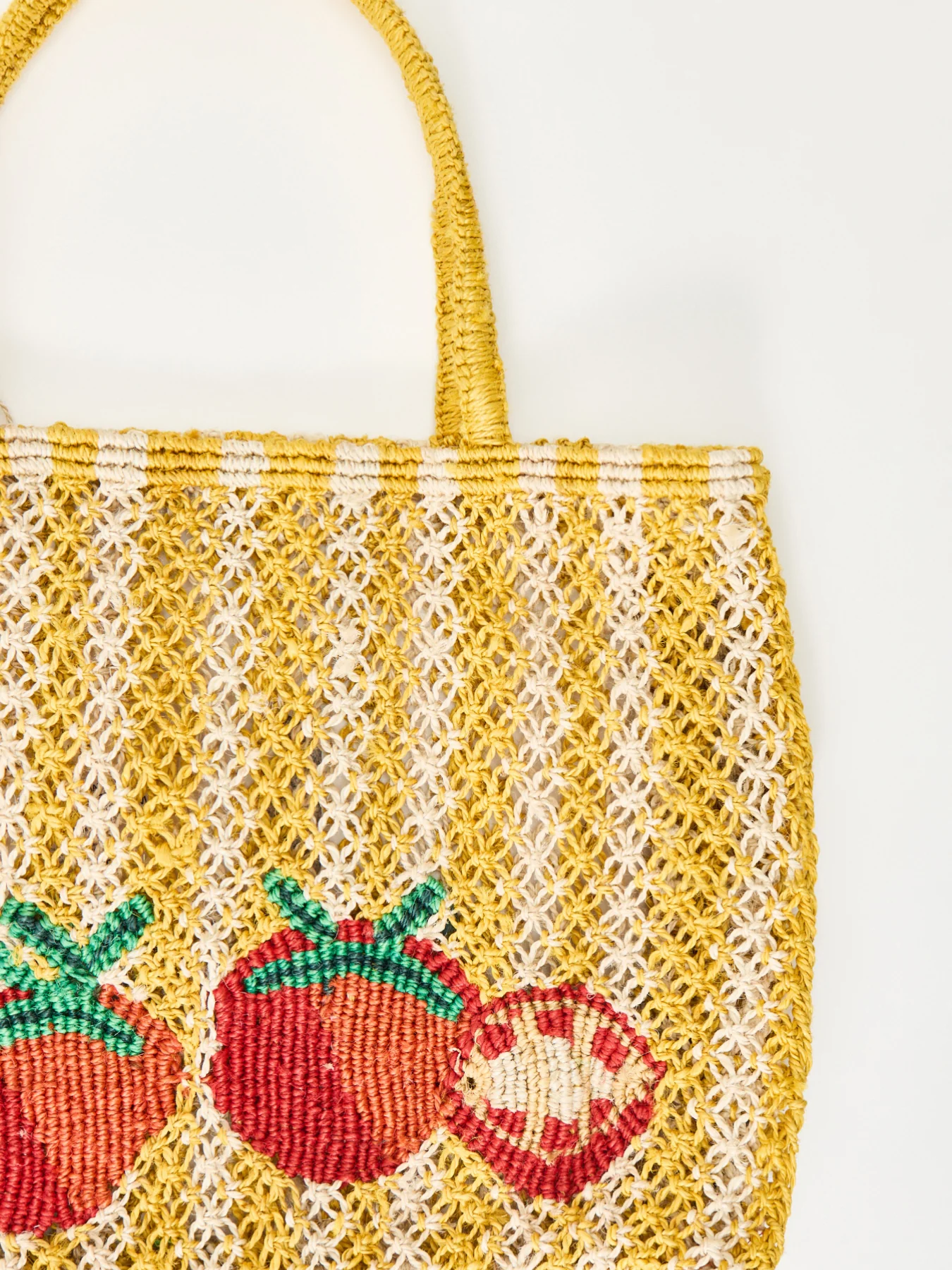 Small Tomatoes Raffia Tote Bag Yellow - Image 4