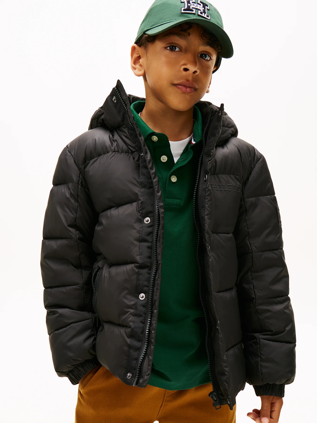 Kids' Mixed Texture Hooded Puffer Jacket Black - Image 2