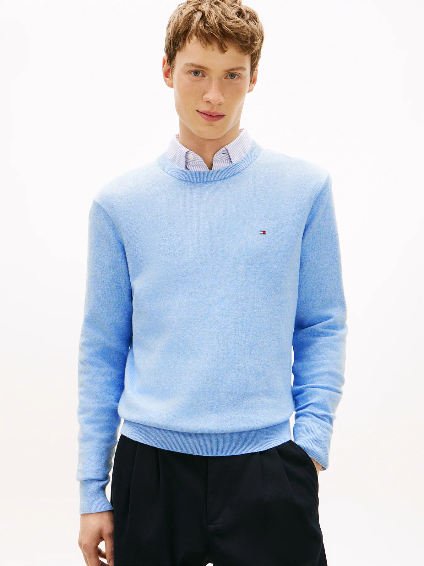 Crew Neck Jumper With Cashmere Blue - Image 5