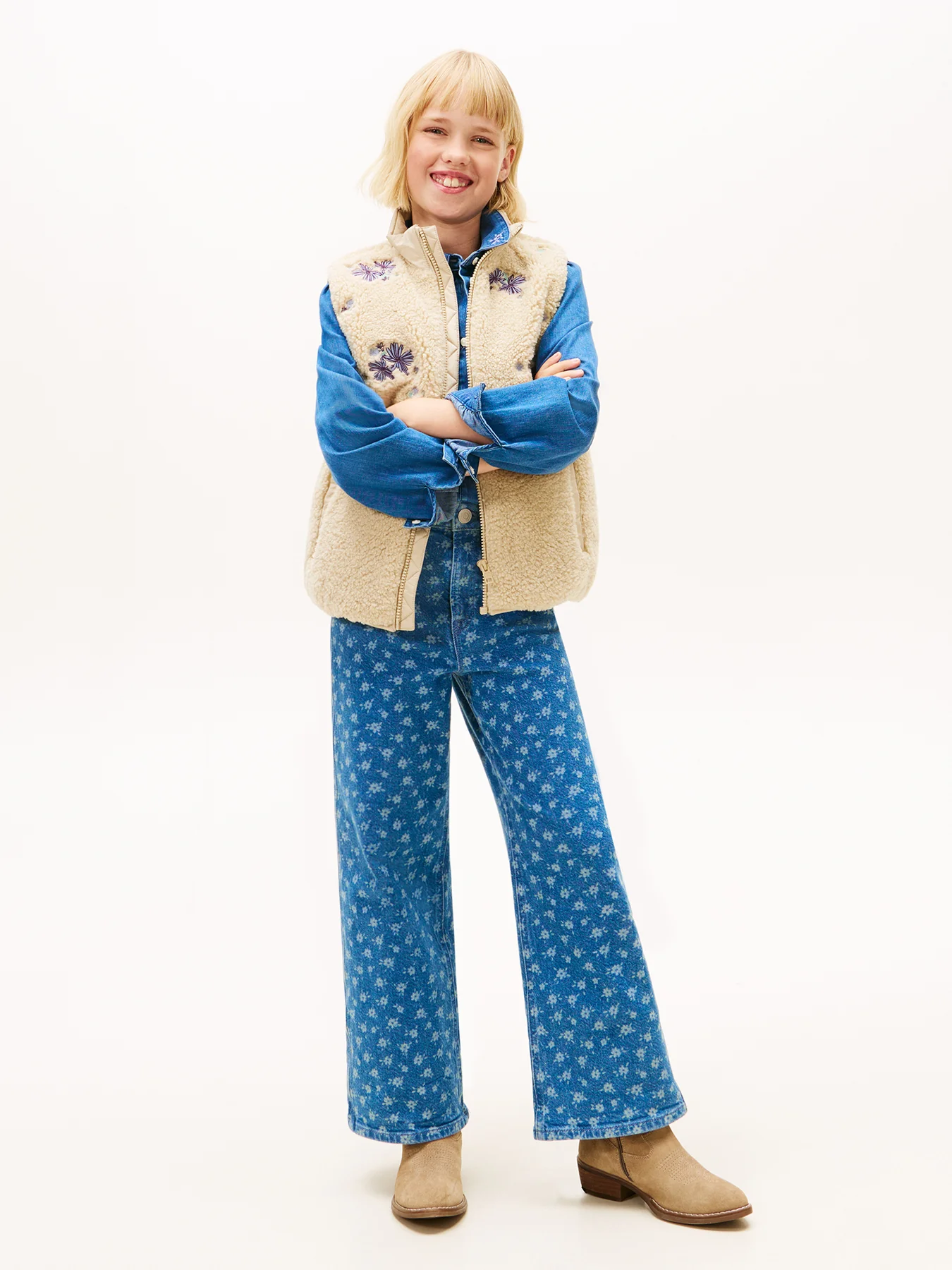 Kids’ Mabel Floral Print Wide Leg Jeans Blue - Image 2