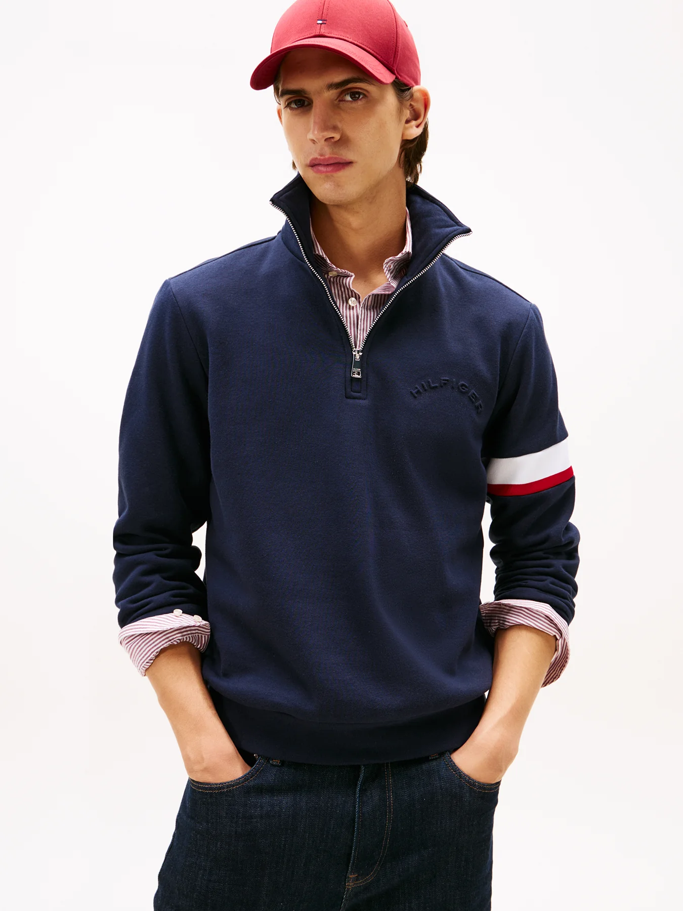 Quarter-Zip Embossed Logo Jumper Desert Sky - Image 2