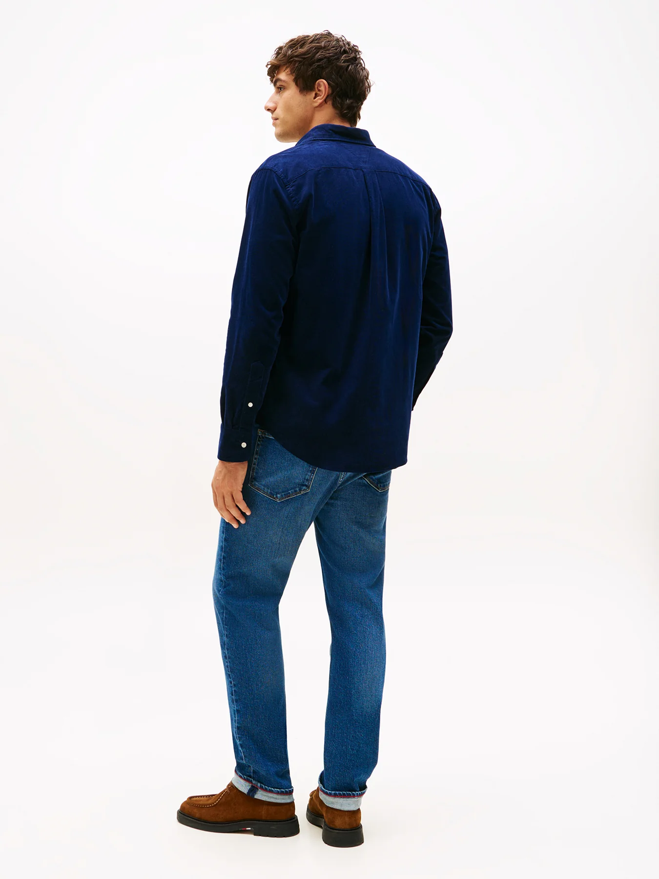 Regular Fit Flag Embroidery Corduroy Shirt Blue - Image 3