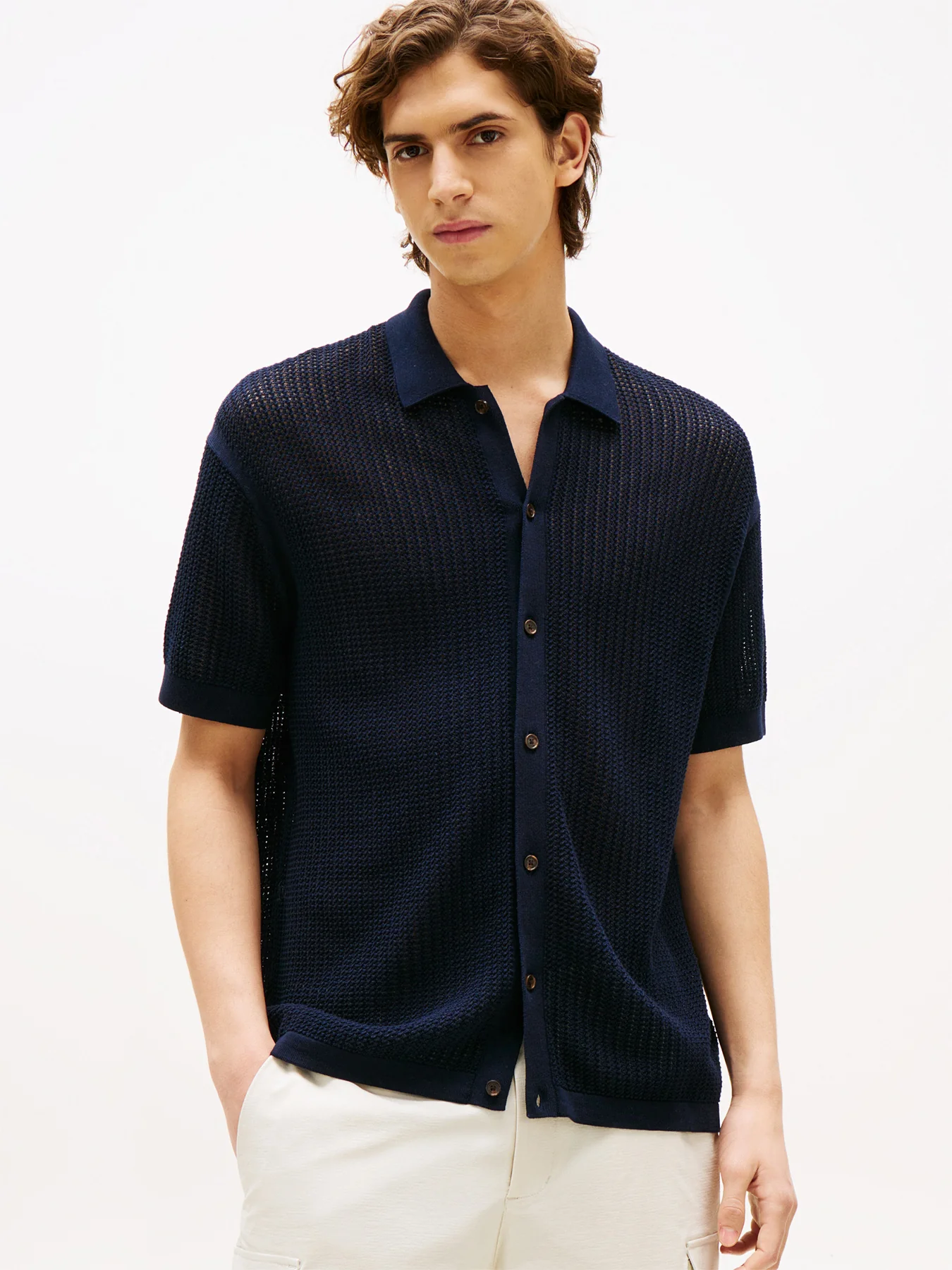 Relaxed Fit Open Knit Short Sleeve Shirt - Image 2