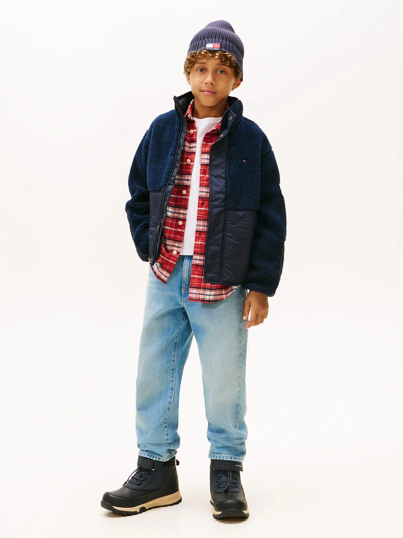 Kids’ Teddy Fleece Quilted Bomber Jacket Blue - Image 3