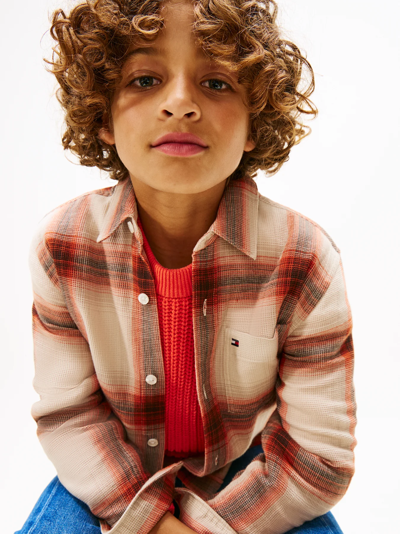 Kids' Waffle Knit Check Shirt Brown - Image 5