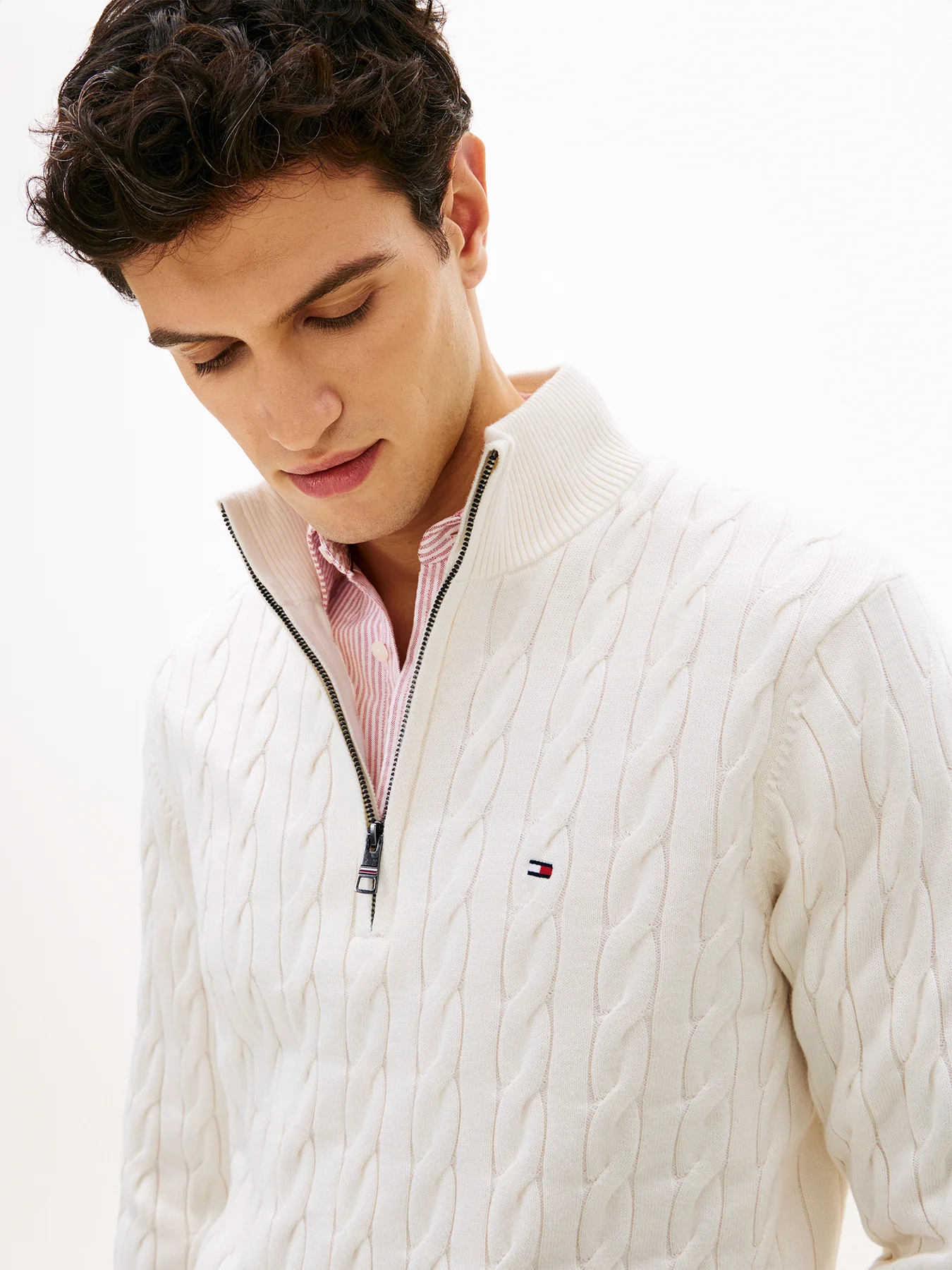 Cable Knit Half-Zip Jumper Cream - Image 2