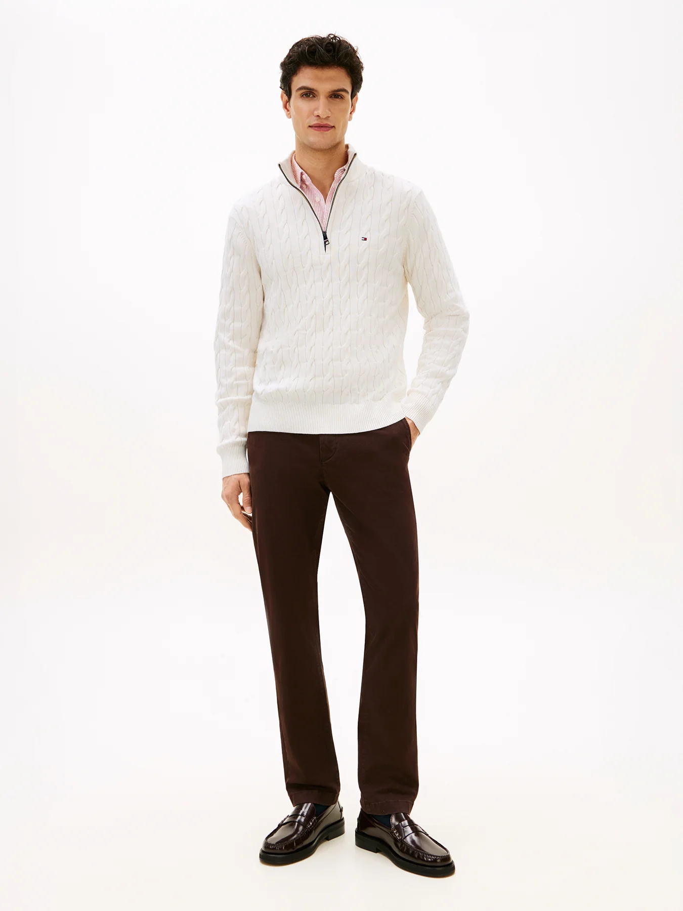 Cable Knit Half-Zip Jumper Cream - Image 3
