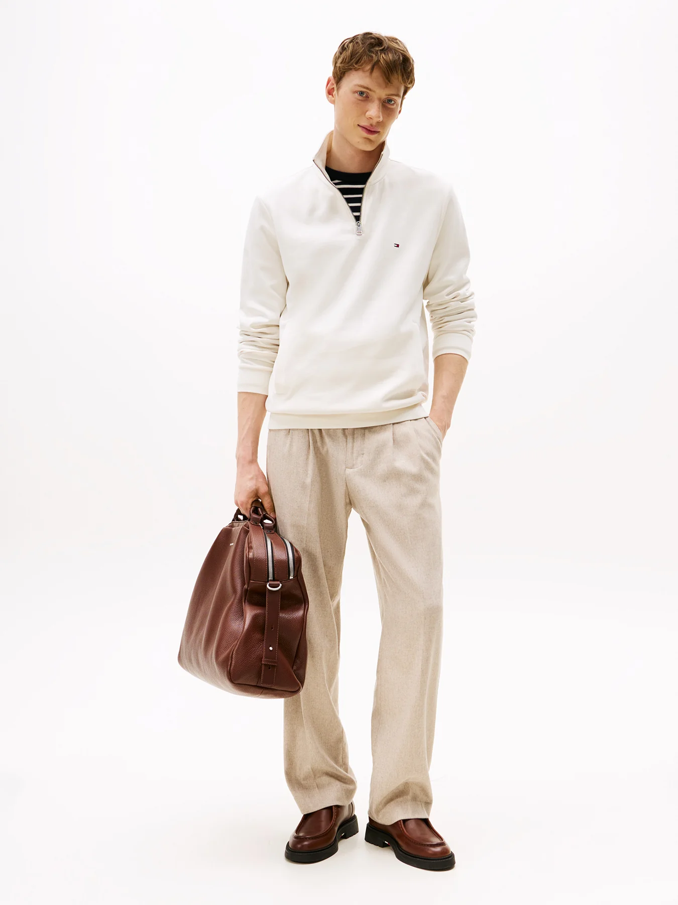 Performance Quarter Zip Intechno Knit Jumper Cream - Image 4