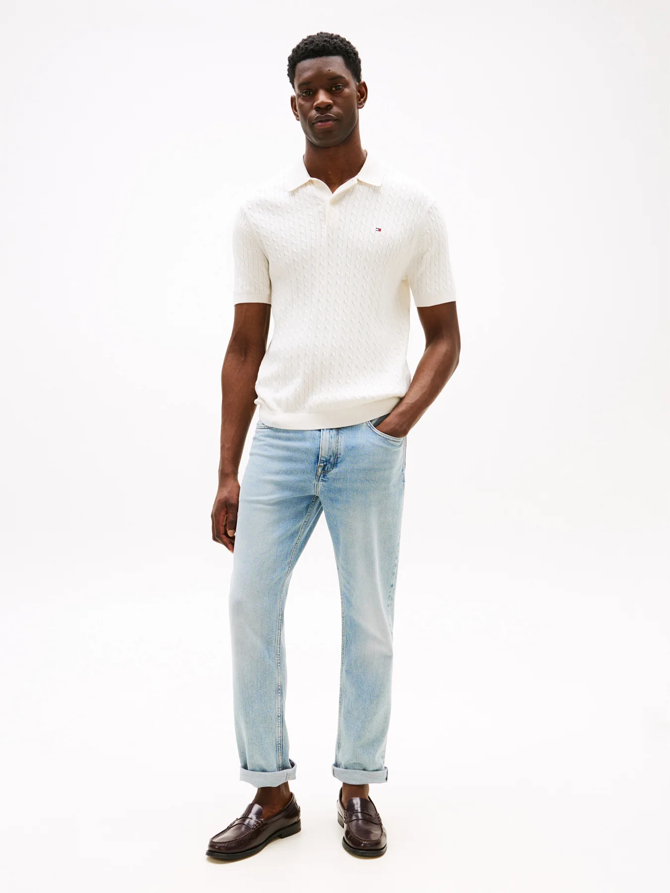 Regular Fit Cable Knit Polo Shirt - Image 2
