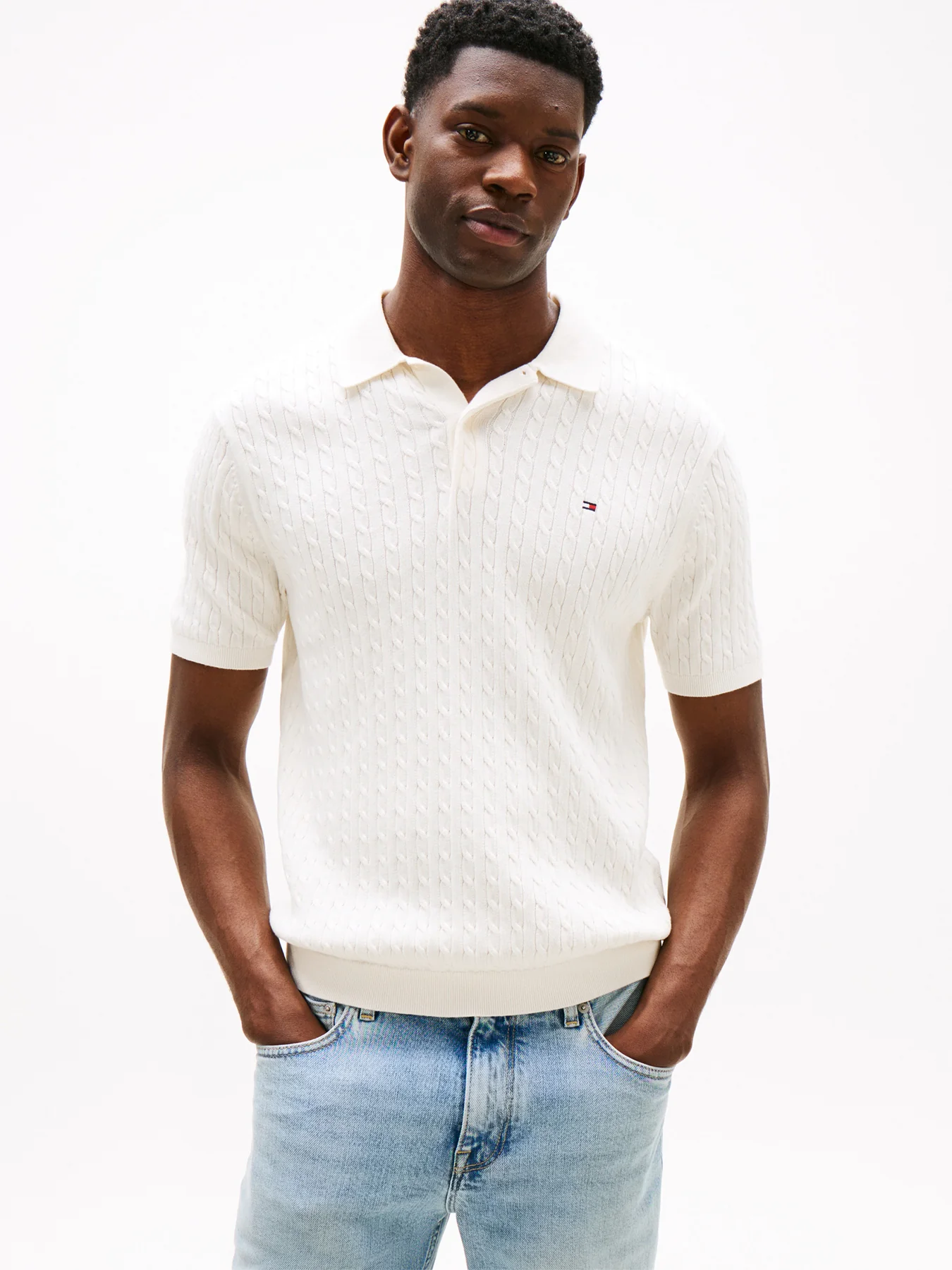 Regular Fit Cable Knit Polo Shirt - Image 4