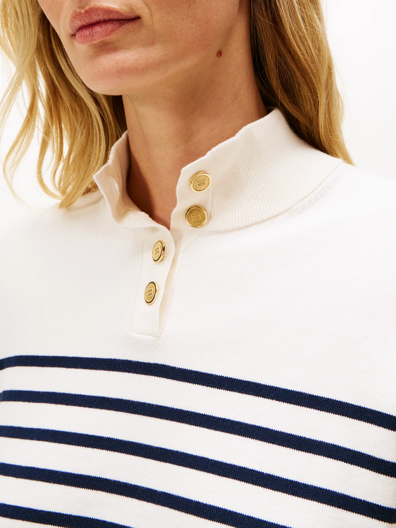 Stripe Gold-Tone Button Mock Neck Jumper - Image 5