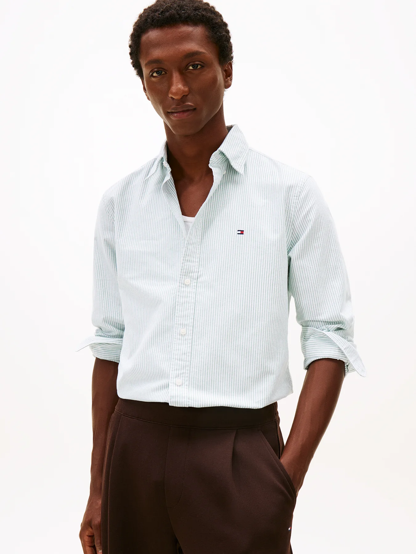 Striped Oxford Shirt Green - Image 4