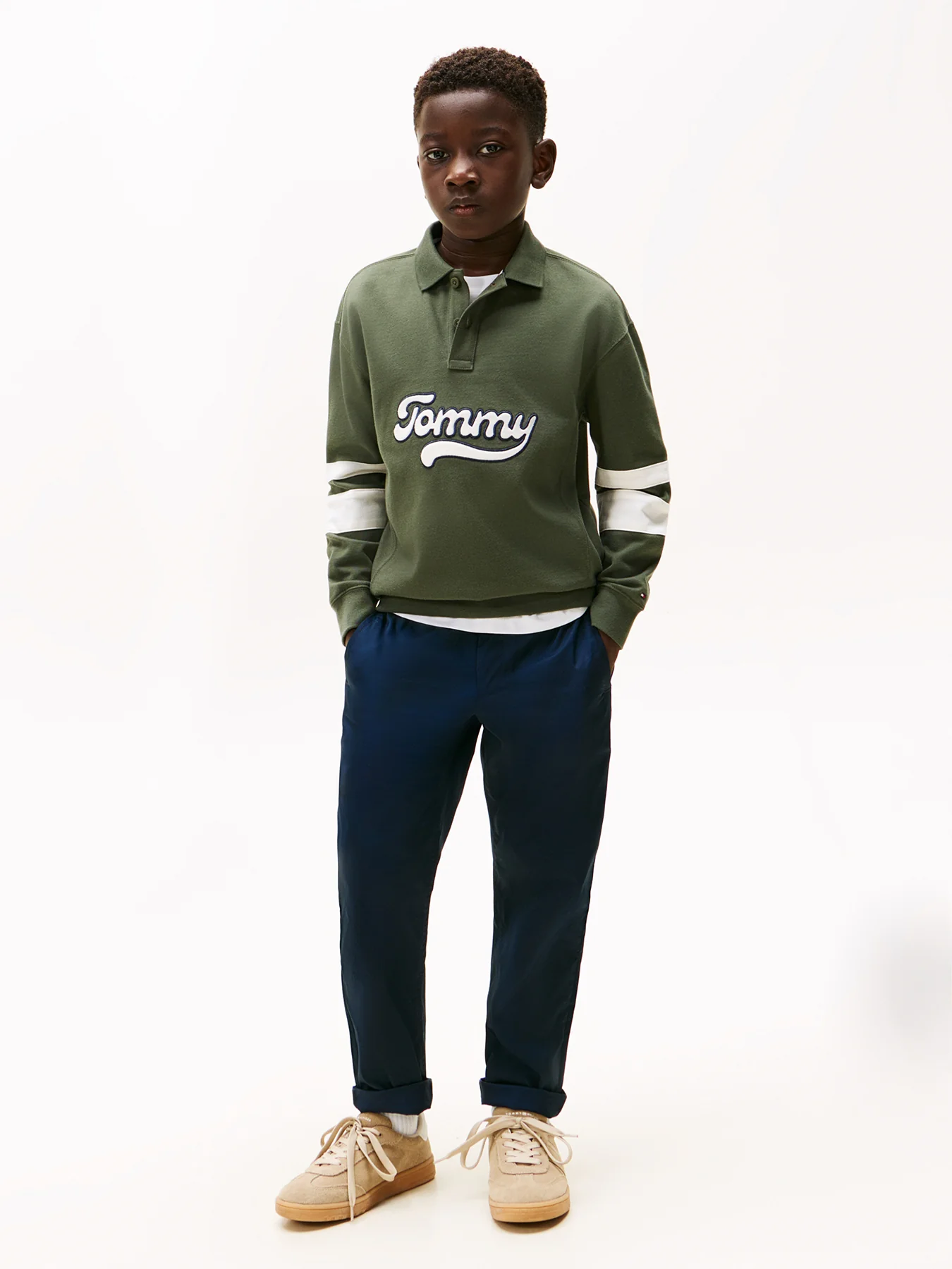 Kids’ Varsity Appliqué Long Sleeve Polo Shirt Green - Image 4