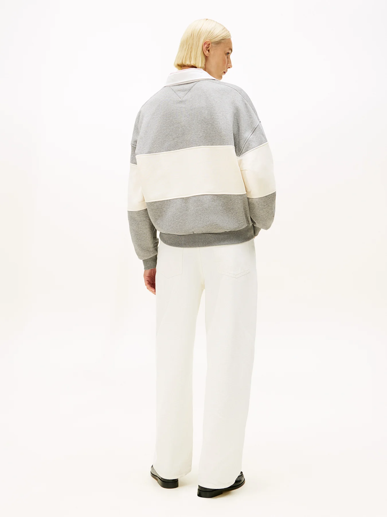 Gold-Tone Button Relaxed Rugby Sweatshirt Grey - Image 3