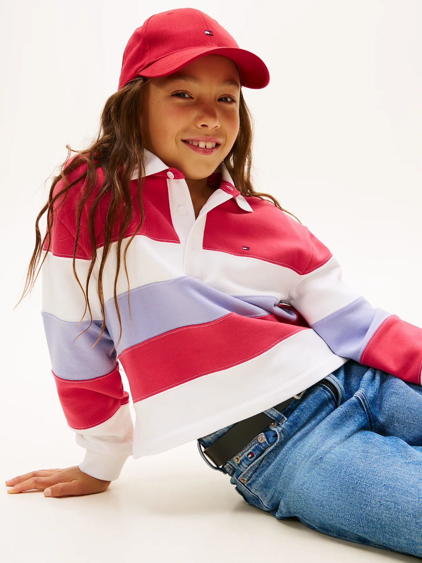 Kids’ Essential Colour-Blocked Long Sleeve Polo Shirt Pink - Image 5