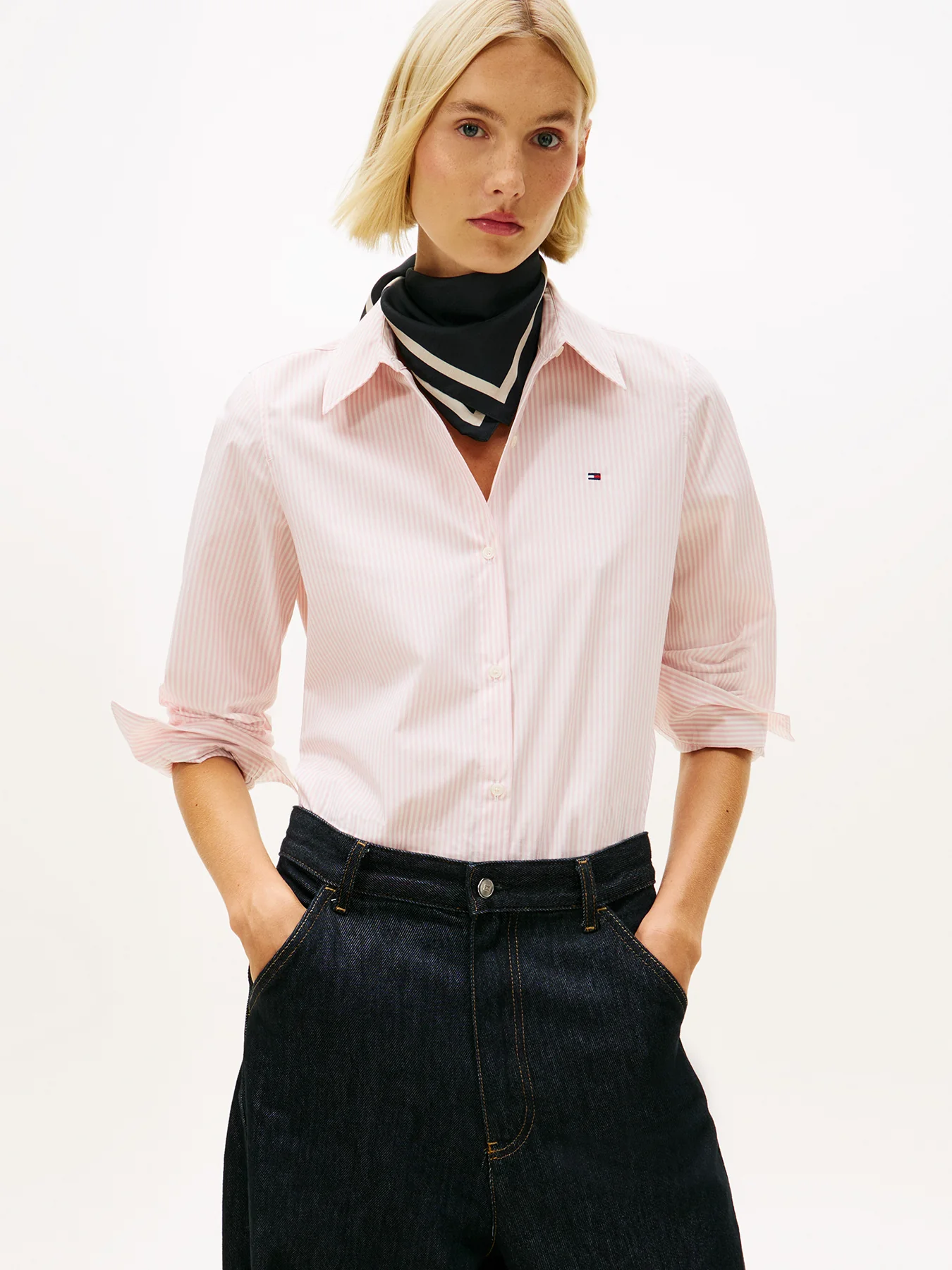 Flag Embroidery Poplin Shirt Pink - Image 2