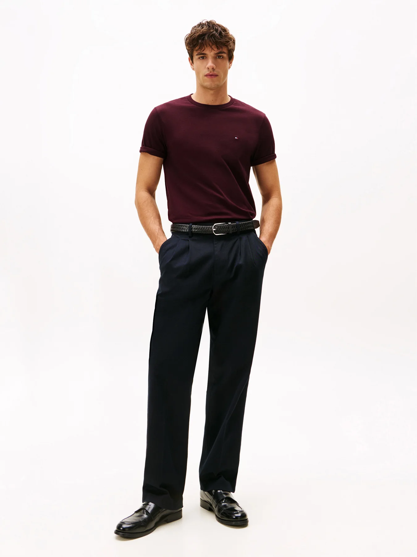 Flag Embroidery Crew Neck T-Shirt Deep Burgundy - Image 2