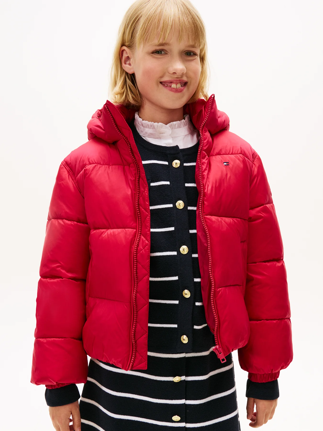 Kids' Shiny Hooded Puffer Jacket Red - Image 2