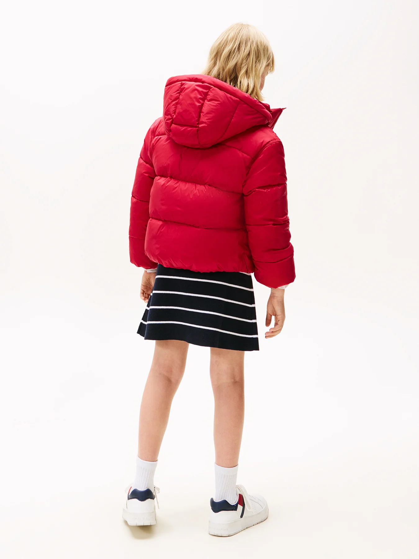 Kids' Shiny Hooded Puffer Jacket Red - Image 3