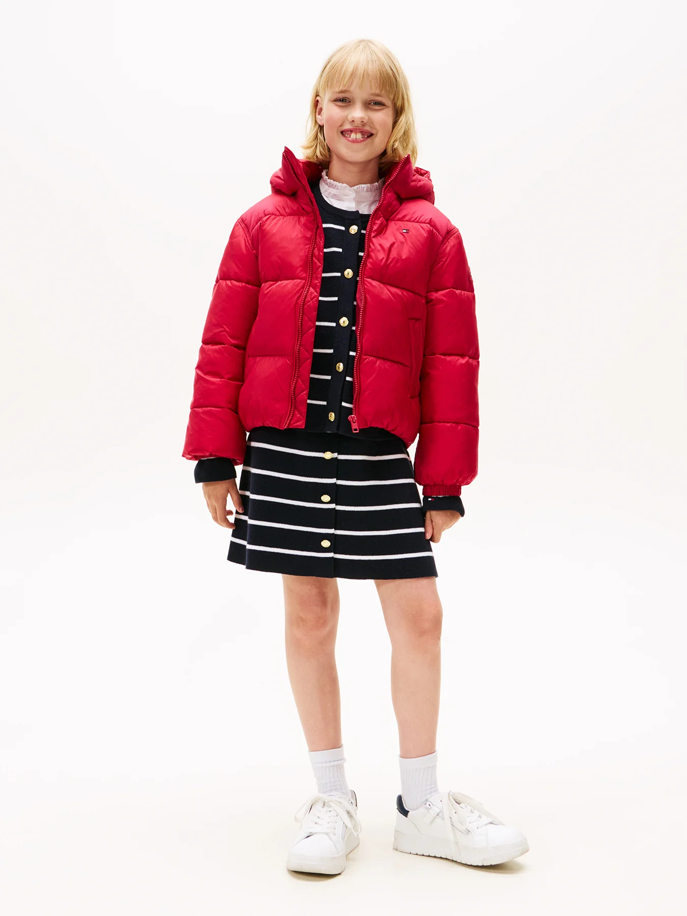Kids' Shiny Hooded Puffer Jacket Red - Image 4