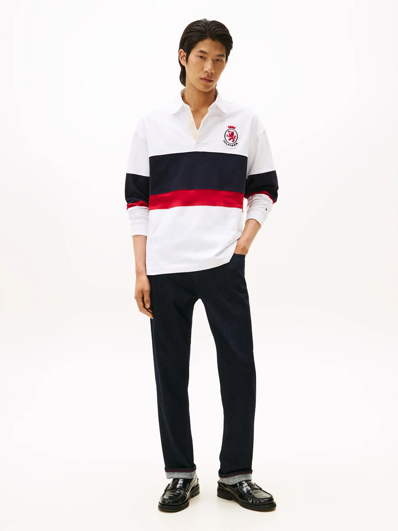 TH Crest Appliqué Relaxed Rugby Shirt White - Image 2