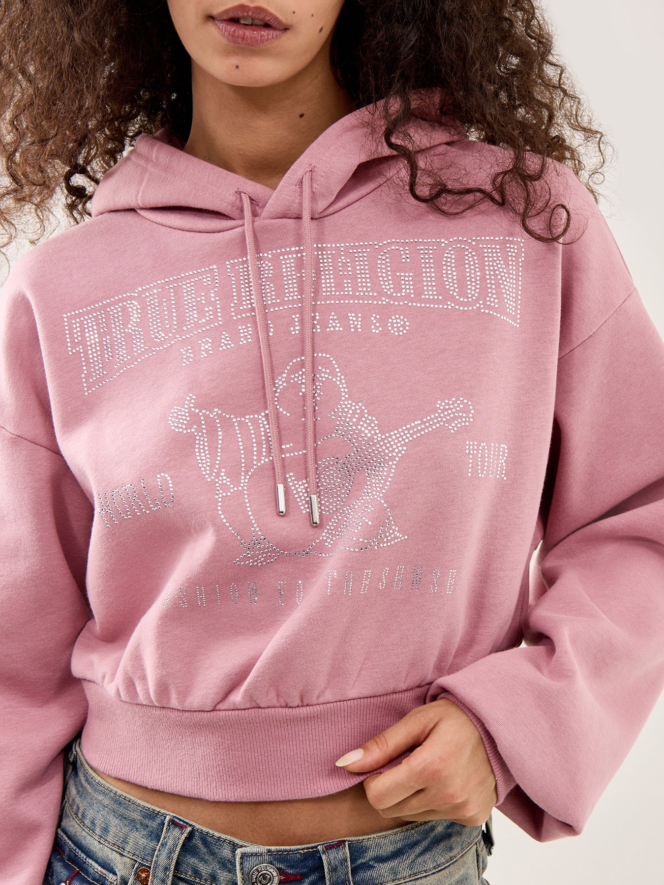 Crystal Logo Cropped Hoodie Pink - Image 3